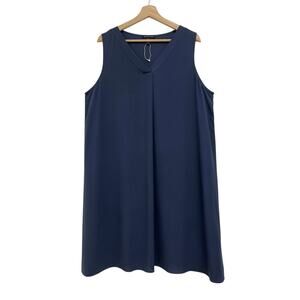 NWOT Eileen Fisher 100% Silk Georgette Crepe Knee-Length A-Line V-Neck Dress XL